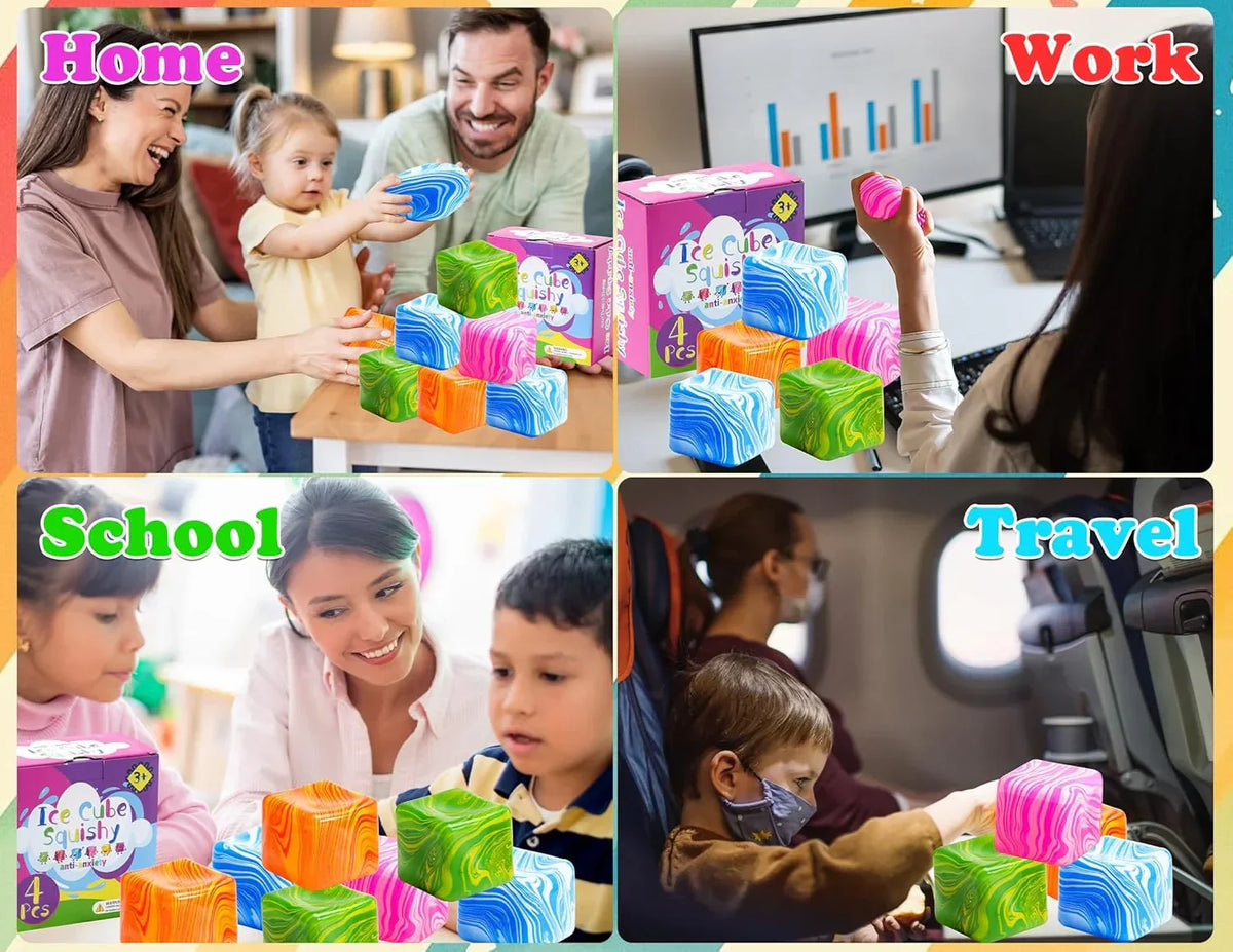Stress Balls 2" Stress Cube Squishy Fidget Toys for Anxiety Stress Relief, Squeeze Toys Sensory squishies for Classroom Prizes, Slow Rising fidgets Toy Gift for Adults Kids, 4 Packs