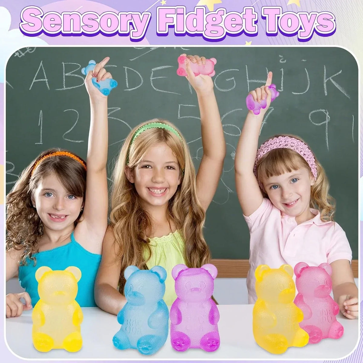 4 Pack Bear & Sugar Ball Designs, Anxiety Relief & Focus Toy, Maltose Filled Squeeze Toys for Sensory Play,Sensory Fidget Toys for Adults, Kids, Slow Rising Squishy Stress Ball