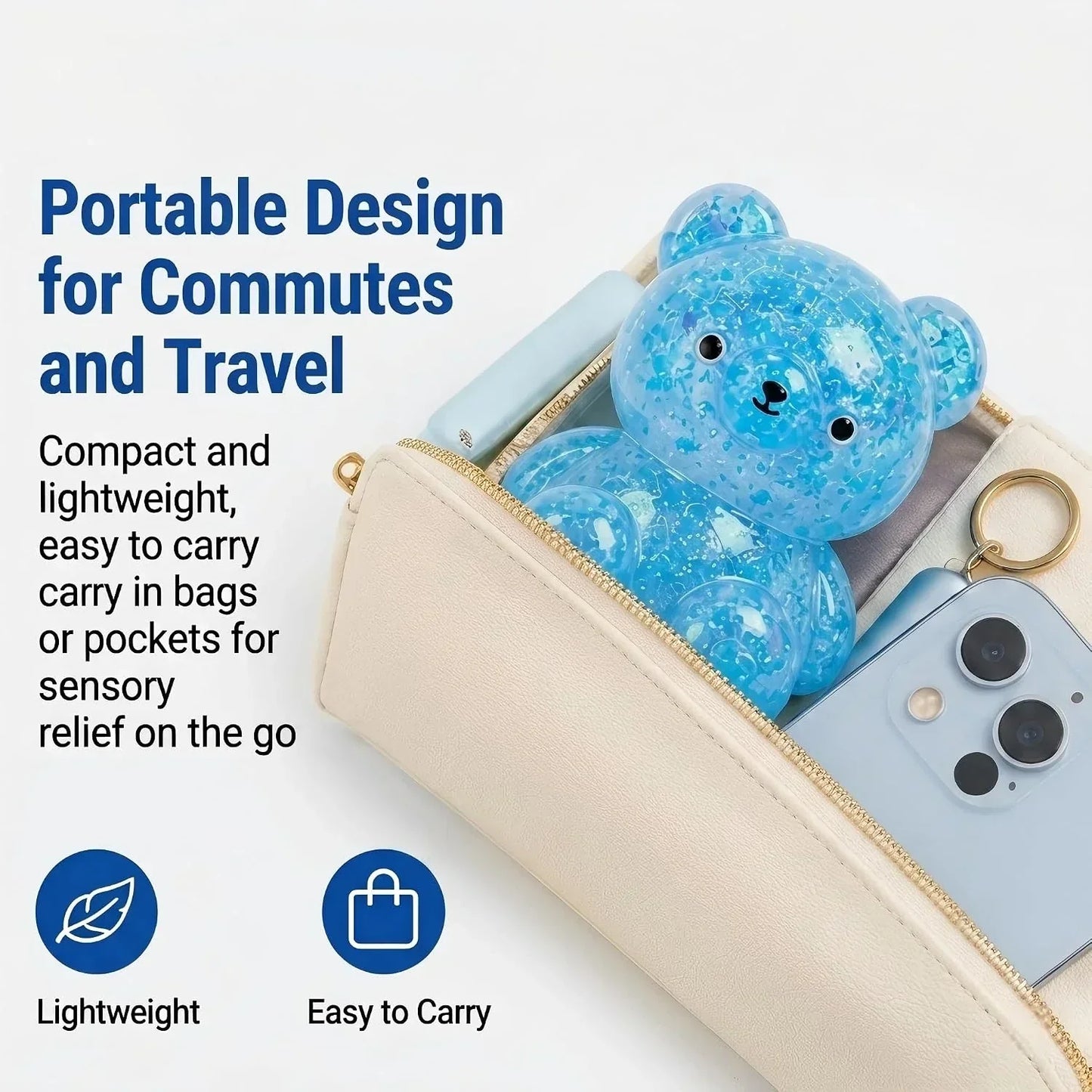 Bear Stress Ball Toy Squishy, Maltose Filled Squeeze Fidget Toy for Stress Relief, Glitter Animal Squishies with Stretchable Soft Texture for Party Favors and Sensory Play