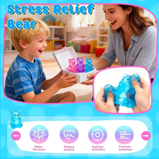 3 Pcs Easter Cute Gummy Bear Stress Relief Stress Ball, Slow Rising Squishy Squeeze Anxiety Relief & Focus Toy, Sensory Fidget Toys for Adults, Teens, Autistic ,ADHD, Classroom Prize,Party Favors
