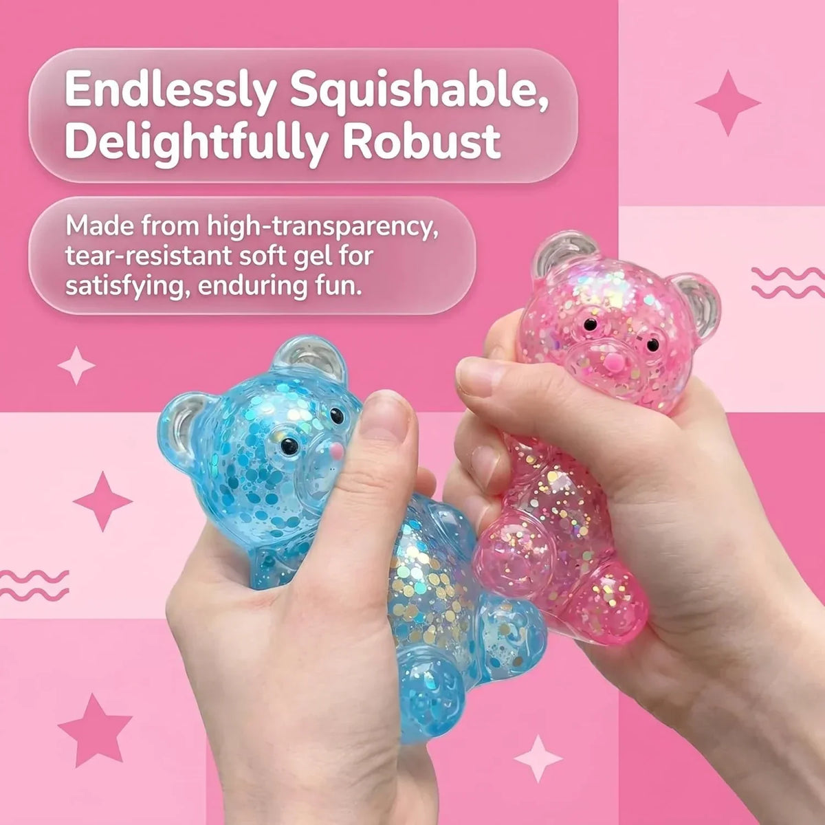 2 Pack Bear Squishy Sugar Fidget Stress Balls, Glitter Colorful Bear Sensory Stress Balls for Anxiety Relief, Animals Squishy Squeeze Balls Fidget Toys for Boys and Girls
