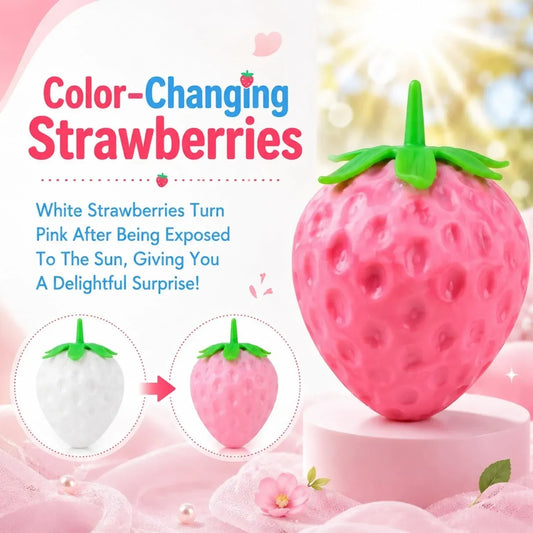 2pcs Squeezable Strawberry Toy,Color Changing Strawberry Squishy Toy, Sunlight Activated Pink Transformation Stress Ball,Squeezable Fruit Ball Realistic Strawberry Model Squishy(Pink)