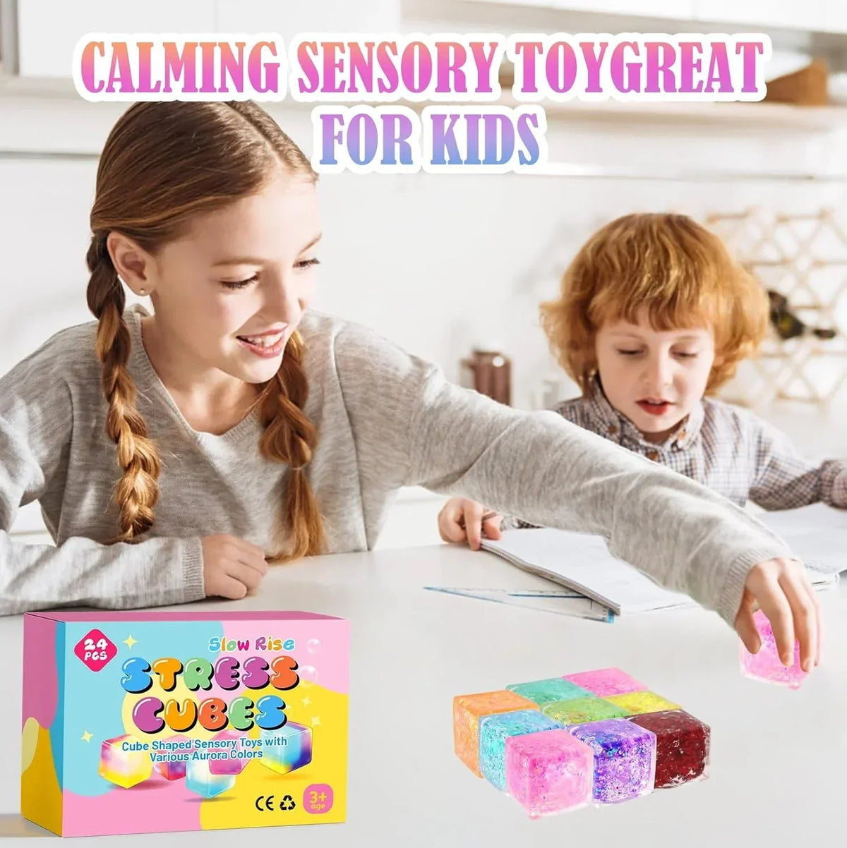 24 Pack Slow Rising Ice Cube Squishy Stress Balls,Stress Cube for Adults Kids , Bulk Taba Squish Fidget Toys, Square Squeeze Toy for Classroom Prizes, Mini Nice Cube Squishy for Party Favors