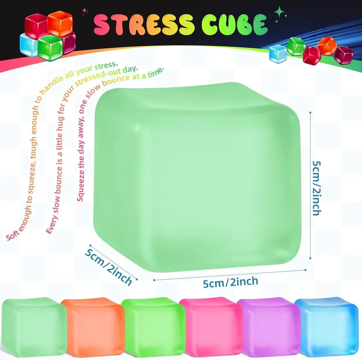 Stress Cube Squishy Fidget Toys, Slow Rising Ice Cube Sensory Stress Balls for Kids Adults Anxiety Relief Squeeze Toy for Classroom Prizes Party Favors (Light Green)