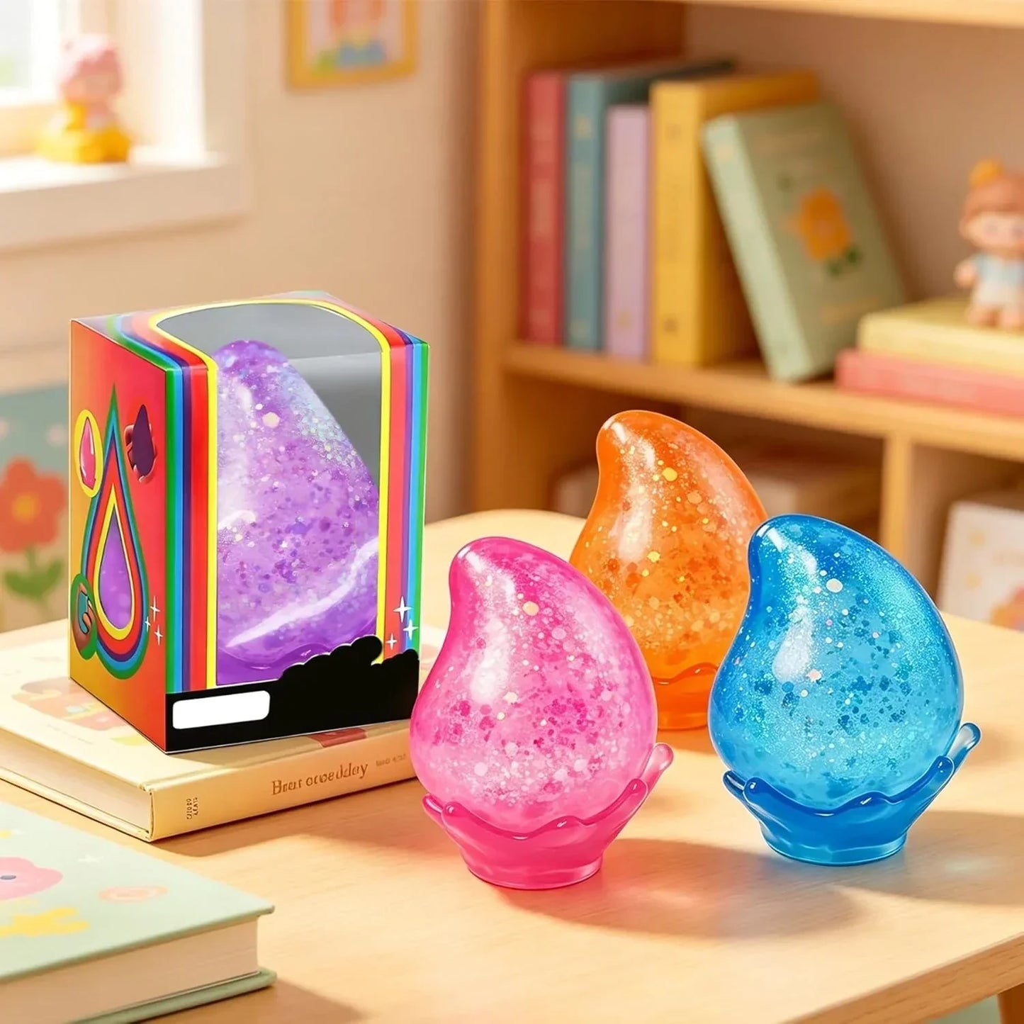 2 Pcs Stress Ball Fidget Toy, Soft Water Drop Stress Relief Gift for Kids Adults, Malt Sugar Squeeze Sensory Balls Stress Toys for Relief Anxiety Birthday Party Favors (Orange & Purple)