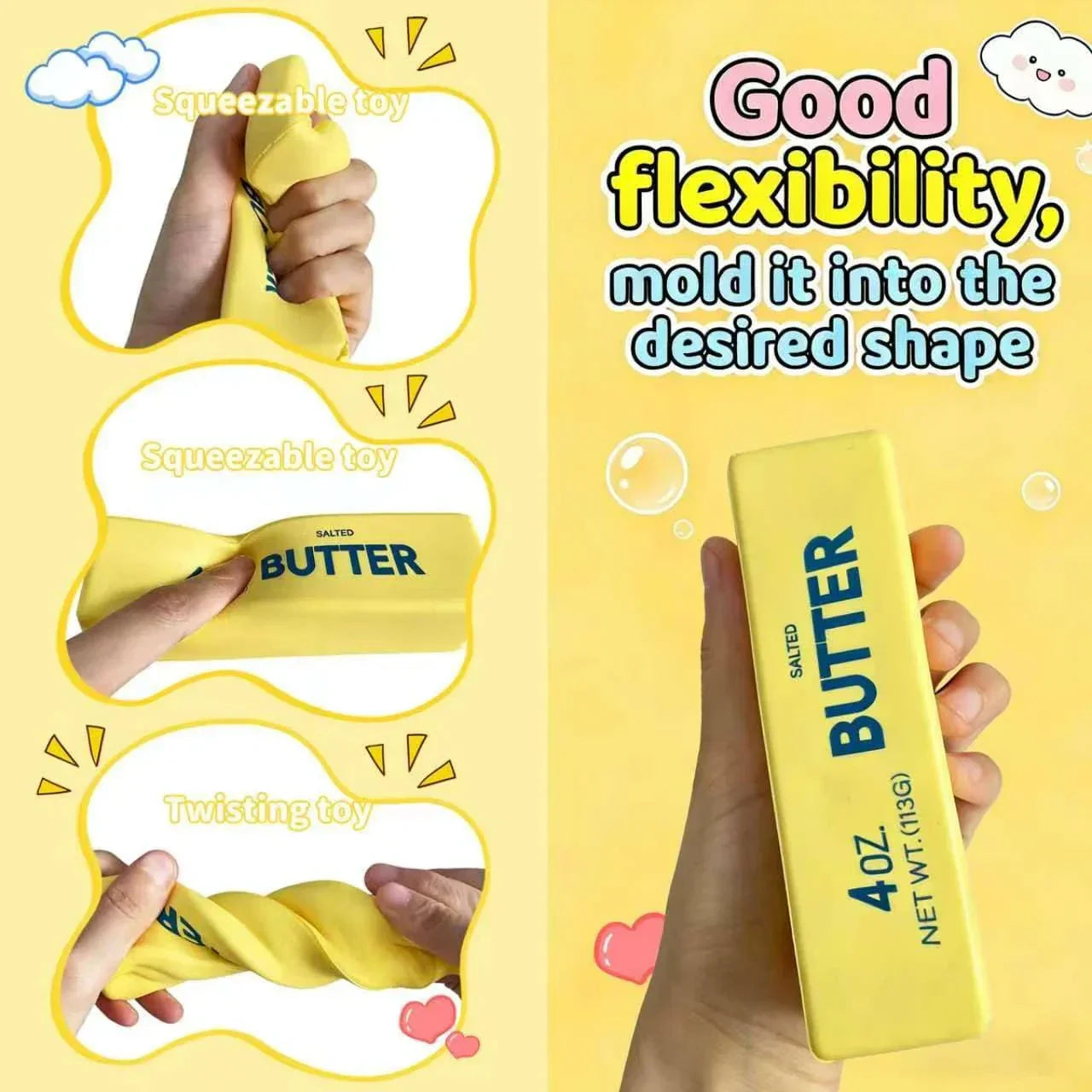 2026 Upgraded Slow Rebound Butters Squeeze Stress Balls, Easter Basket Stuffers, Soft Butters Stick Squishies Toy, Slow Rising Sensory Fidget Toy for Stress Relief & Calming