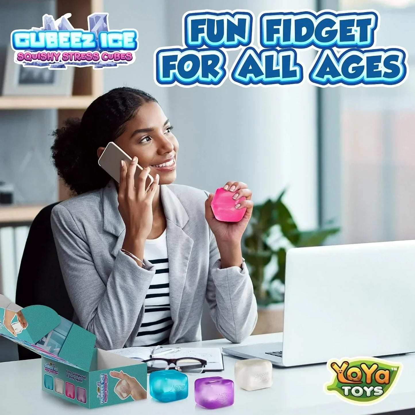 YoYa Toys Cubeez Squishy Stress Cubes 4 Pack – Sensory Fidget Toys for Kids – Fun Stretchy Squeeze Stress Balls – Colorful Ice Cube Squishies – Calming Stress Relief Toy – Great Gift for Boys & Girls