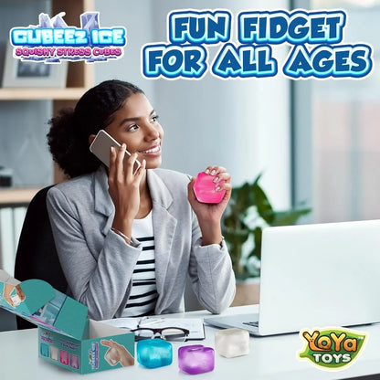 YoYa Toys Cubeez Squishy Stress Cubes 4 Pack – Sensory Fidget Toys for Kids – Fun Stretchy Squeeze Stress Balls – Colorful Ice Cube Squishies – Calming Stress Relief Toy – Great Gift for Boys & Girls