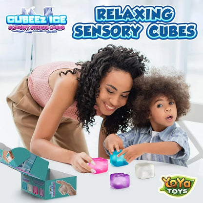 YoYa Toys Cubeez Squishy Stress Cubes 4 Pack – Sensory Fidget Toys for Kids – Fun Stretchy Squeeze Stress Balls – Colorful Ice Cube Squishies – Calming Stress Relief Toy – Great Gift for Boys & Girls