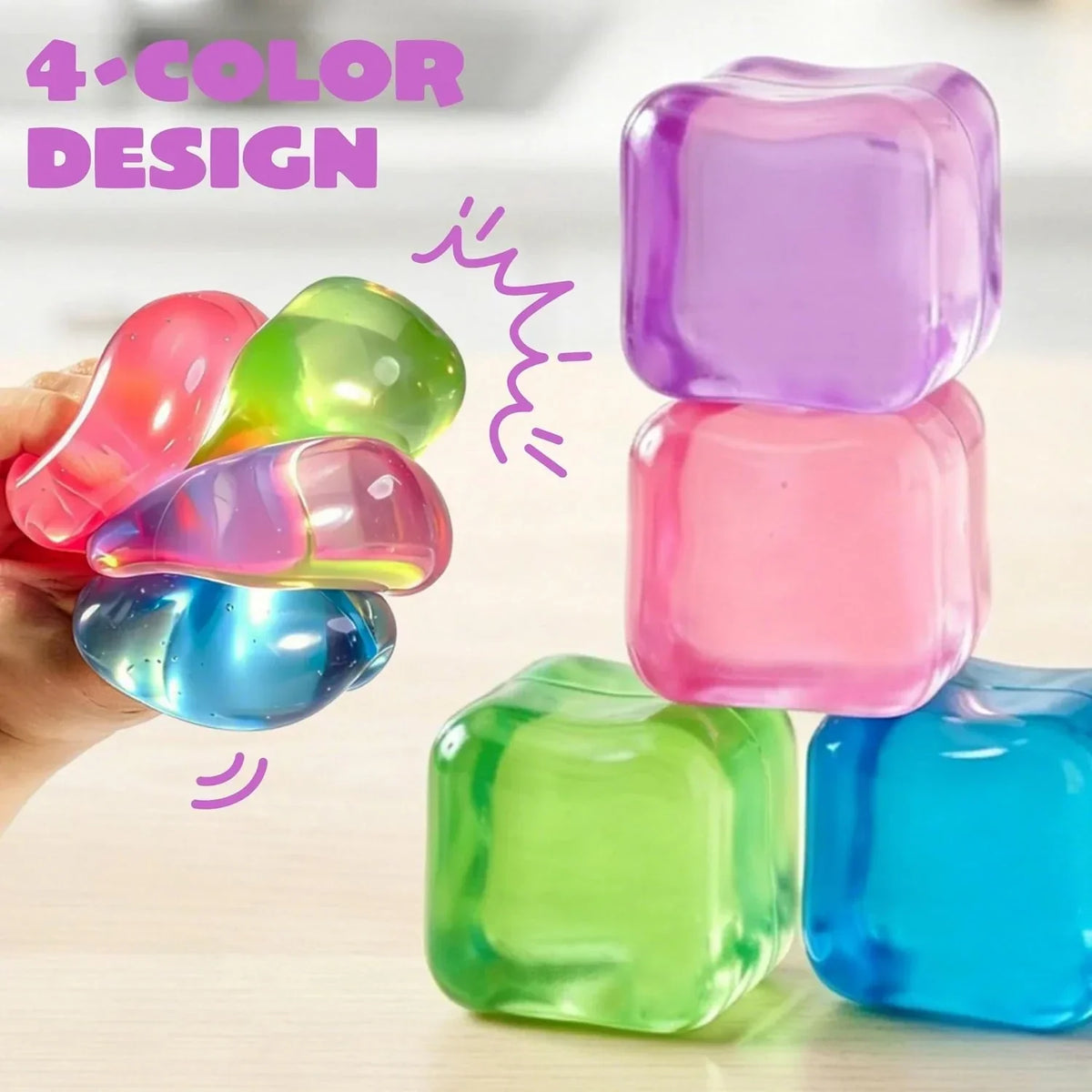 JOYIN 4 Pack Stress Cube, 2'' High Density Cube Fidget Toy, Stress Relief with Slow Rising Sensory Squishy Toys for Kids Adults, Birthday Gifts, Party Favors, Classroom Prizes for Boys Girls