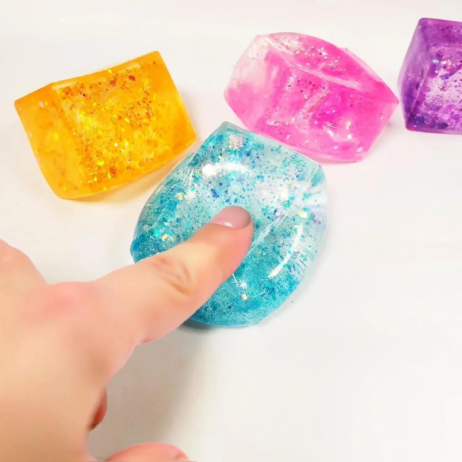 4pcs Glitter Ice Cubes - Colorful Sensory Fidget Toys for Adults & Kids, Fun Squeeze Ball for Stress Relief, Holiday and Birthday Gifts, Perfect Party Toy Gift, Easter Basket Gift
