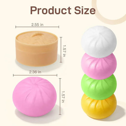 4 Pack Dumpling Squishies Toy Mystery Box Random Color, Colorful Dumplings Stress Balls Fidget Sensory Toy, Bun with Food Steamer Stretchy Desk Toys Soft Squeeze Decompression Dough for Adults Kids