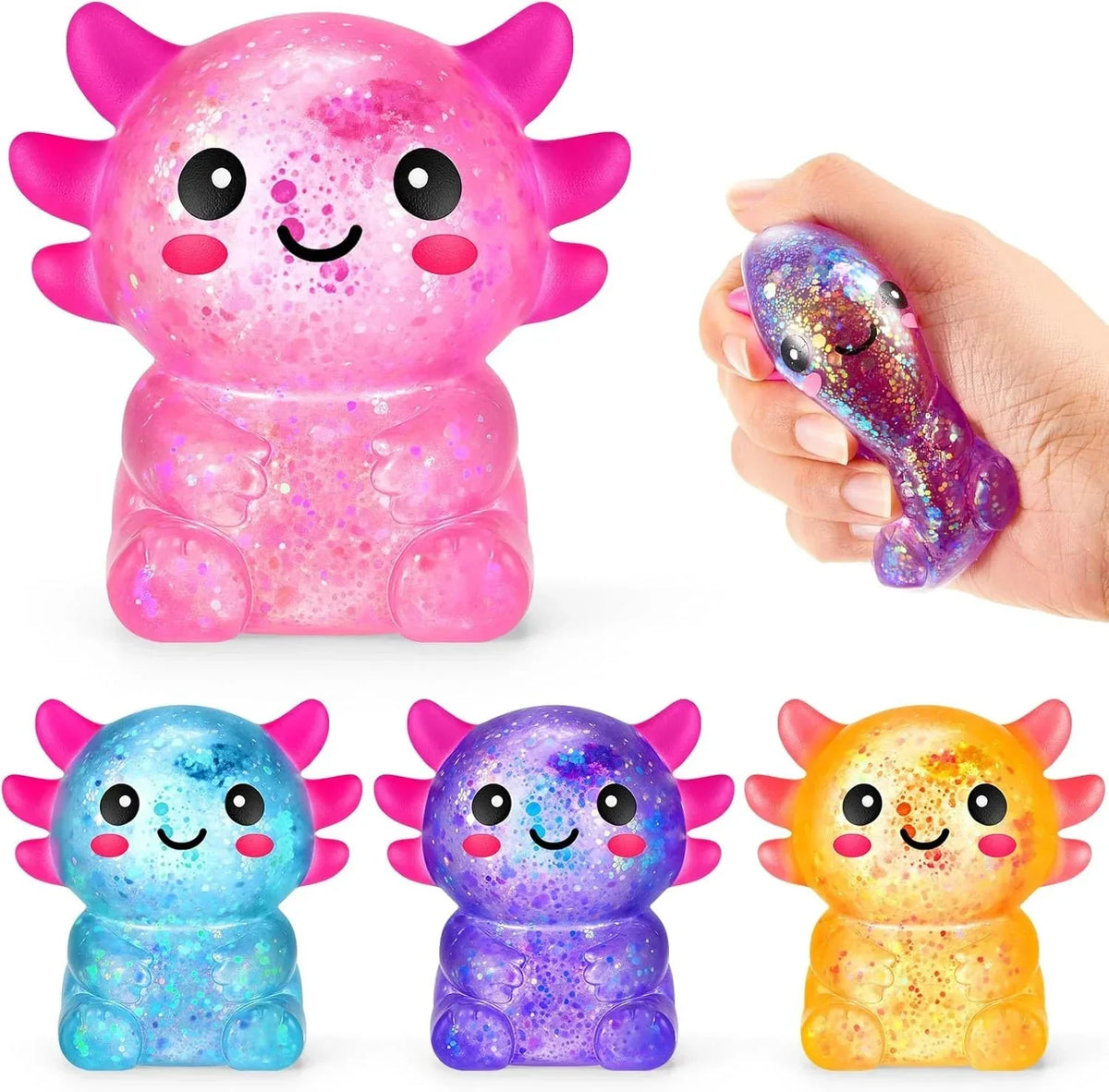 Simgoing 4 Pcs Axolotl Stress Toy Squeeze Axolotl Party Favors 2.56 x 2.64 Inches Malt Sugar Filled Stretchy Fidget Stress Relief Ball Sensory Toys for Adults Soothing Graduation Birthday Party Gift
