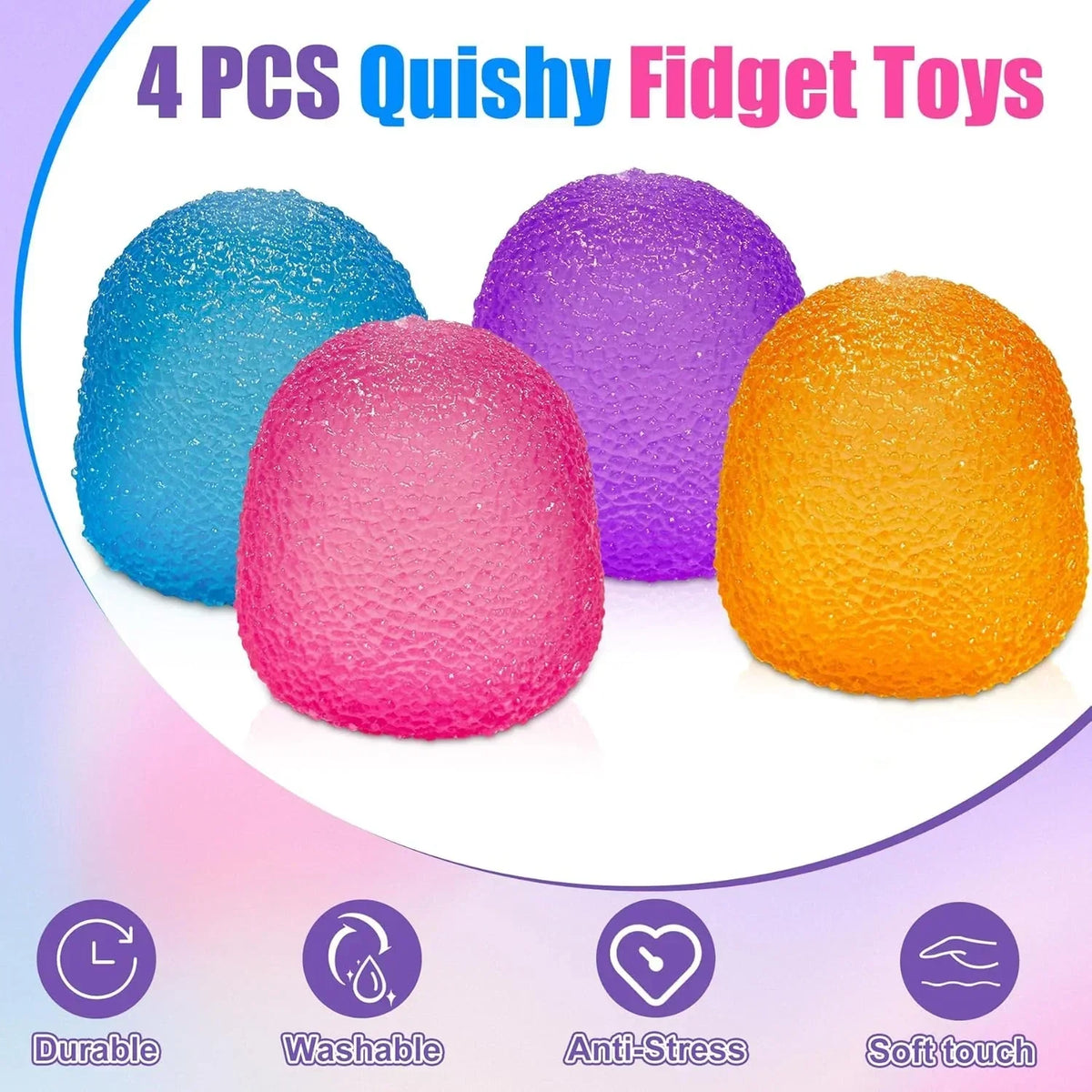 4PCS Gumdrop Squishy,Stress Balls Fidget Toys for Kids and Adults, Super Solid Sugar Balls for Classroom Prize Favors Sensory Toys for Kids with Autism