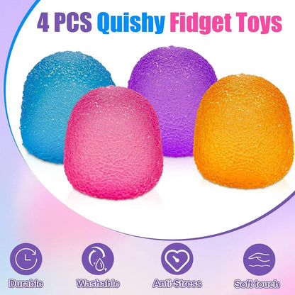4PCS Gumdrop Squishy,Stress Balls Fidget Toys for Kids and Adults, Super Solid Sugar Balls for Classroom Prize Favors Sensory Toys for Kids with Autism