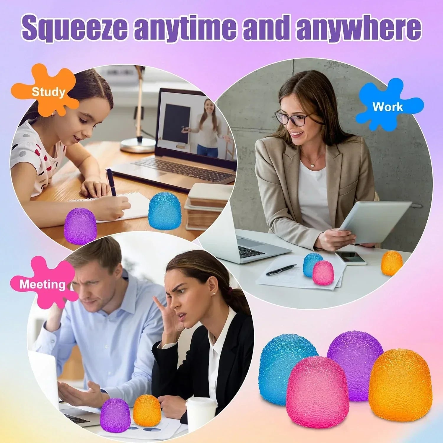 4PCS Gumdrop Squishy,Stress Balls Fidget Toys for Kids and Adults, Super Solid Sugar Balls for Classroom Prize Favors Sensory Toys for Kids with Autism