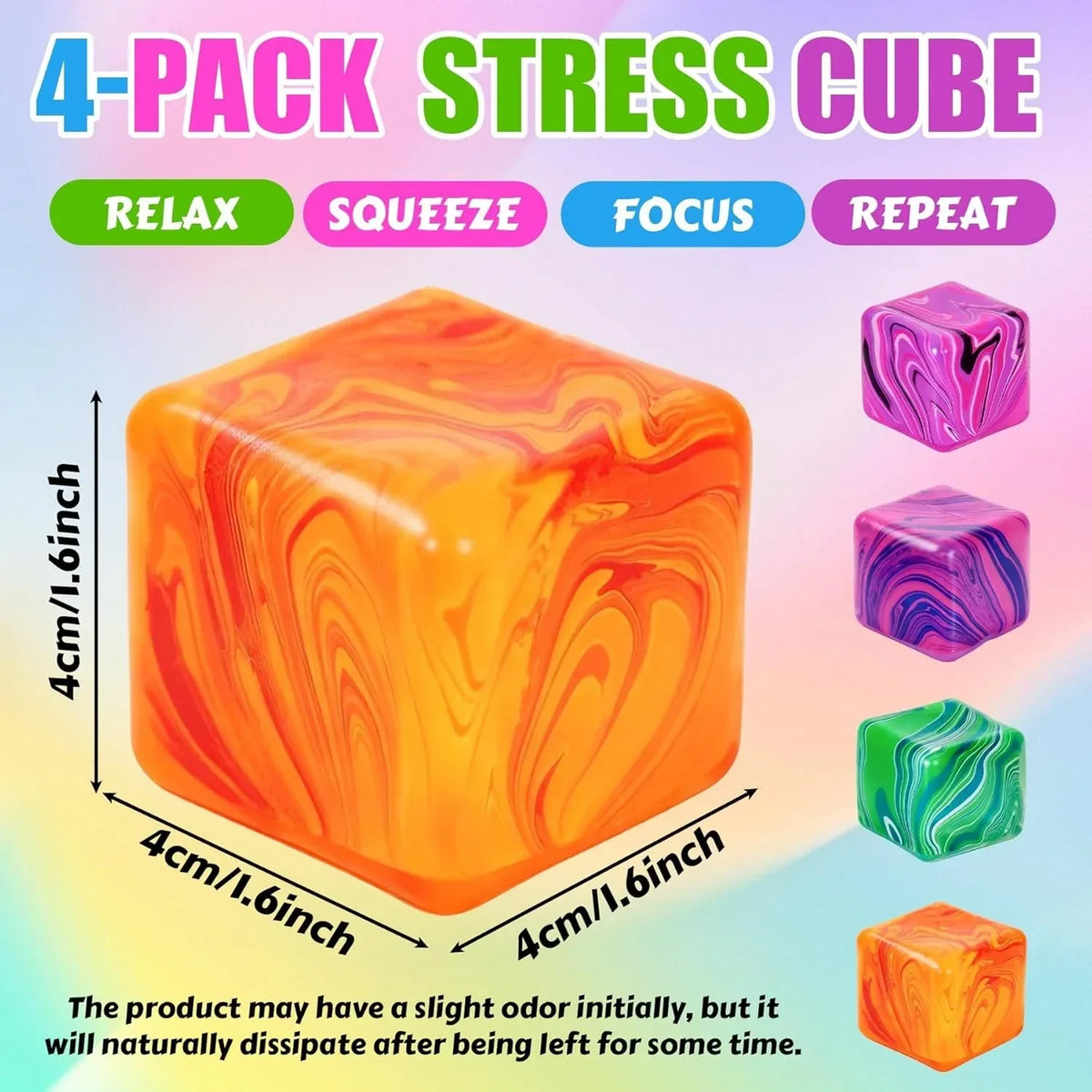 4 Pcs Stress Cube Squishies Fidget Toys, Ice Cube Shape Squeeze Toys, Slow Rise Stress Balls Sensory Toy for Kids Adults with Autism, Stress Relief Classroom Prize, Easter Basket Stuffers
