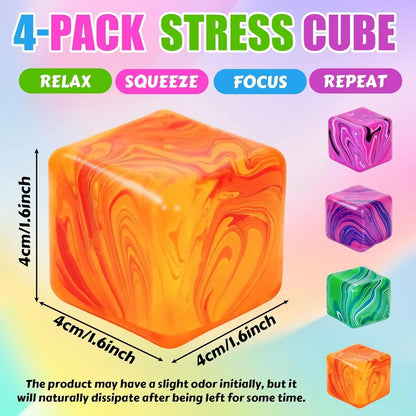 4 Pcs Stress Cube Squishies Fidget Toys, Ice Cube Shape Squeeze Toys, Slow Rise Stress Balls Sensory Toy for Kids Adults with Autism, Stress Relief Classroom Prize, Easter Basket Stuffers