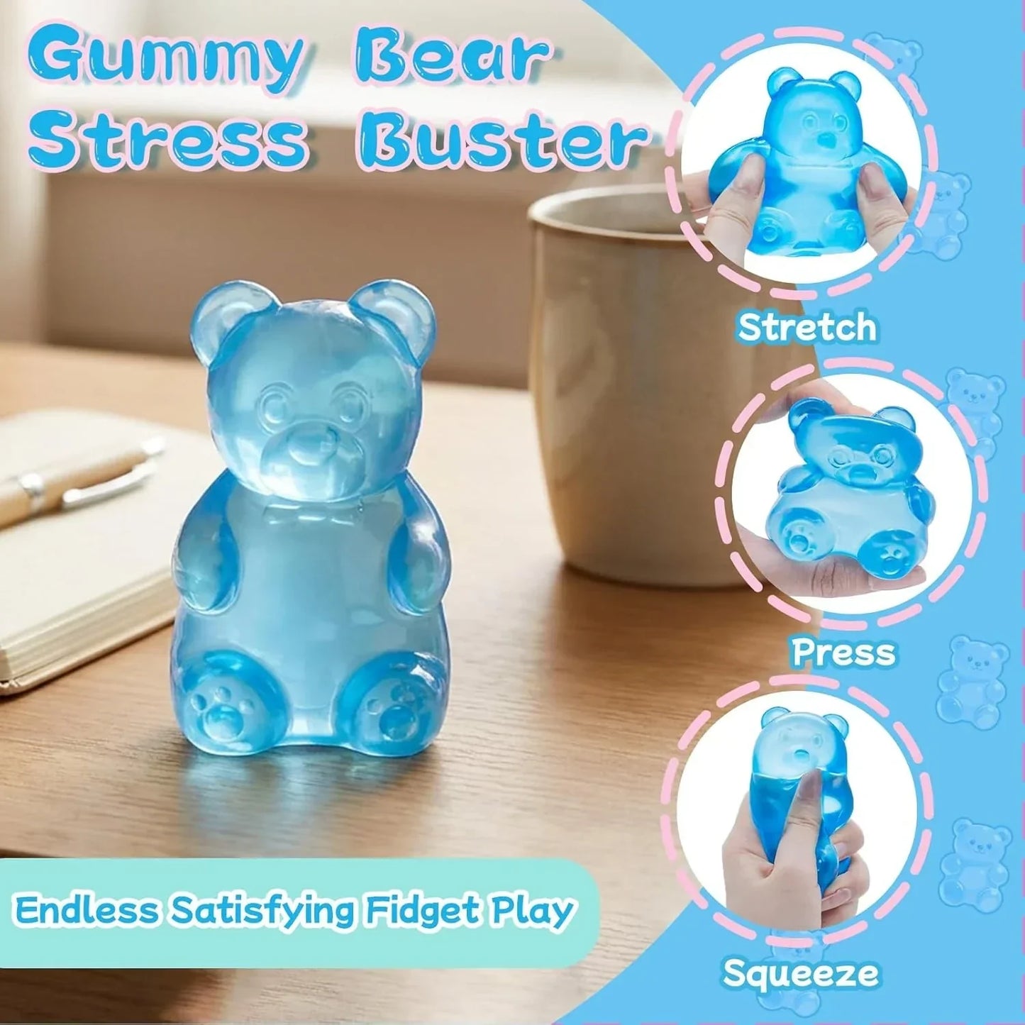 Gummy Bear Toys, Stress Bear Squishy Balls, Sugar Filled Squishy Toys for Kids Stress Relief, High Density Squeeze Balls for Students Calming, Ultra Soft Fidget Toys for Anxiety Relief
