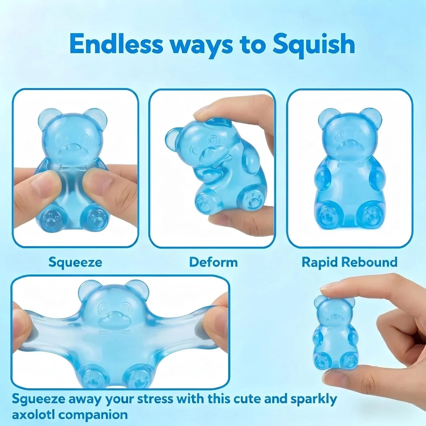 Gummy Bear Squishy Toy, Transparent Squeeze Toy, Stress Relief for Daily Relaxation - Flexible Elastic Decompression - Comfort Venting Fidget Toy for Gifting (Blue)