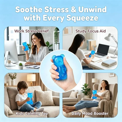 Gummy Bear Squishy Toy, Transparent Squeeze Toy, Stress Relief for Daily Relaxation - Flexible Elastic Decompression - Comfort Venting Fidget Toy for Gifting (Blue)