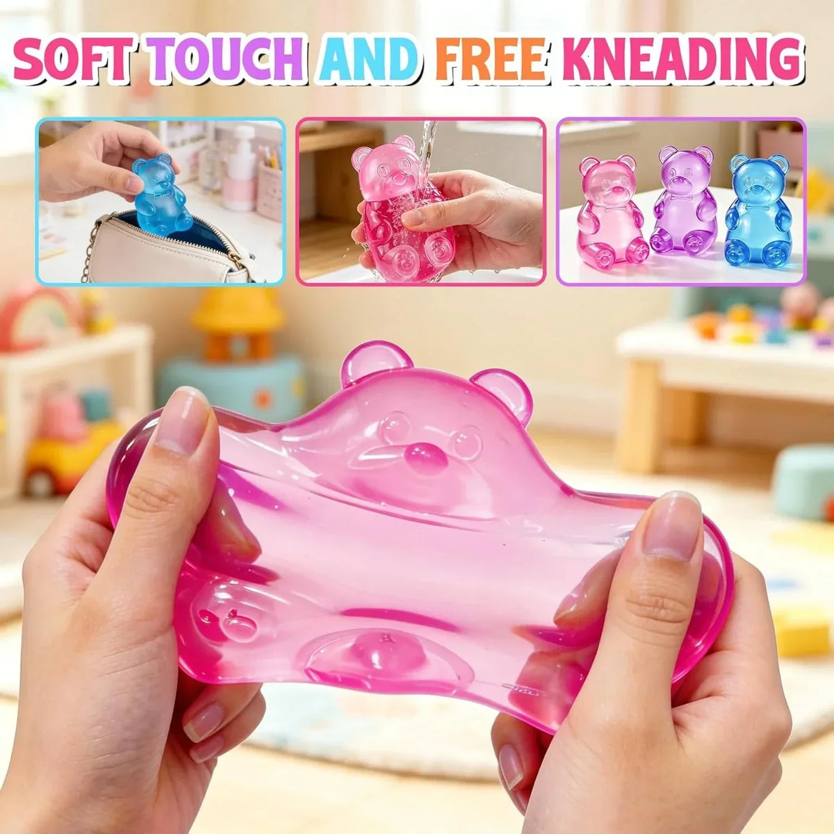 Gummy Bear Squishies Squeeze Toys for Kids Adults, Sugar Squishies Balls Stress Bear Toys for Boys Girls, Sensory Fidget Toys Anxiety Relief for Autism, Party Favors Gifts, Valentines Day Gifts (Pink)