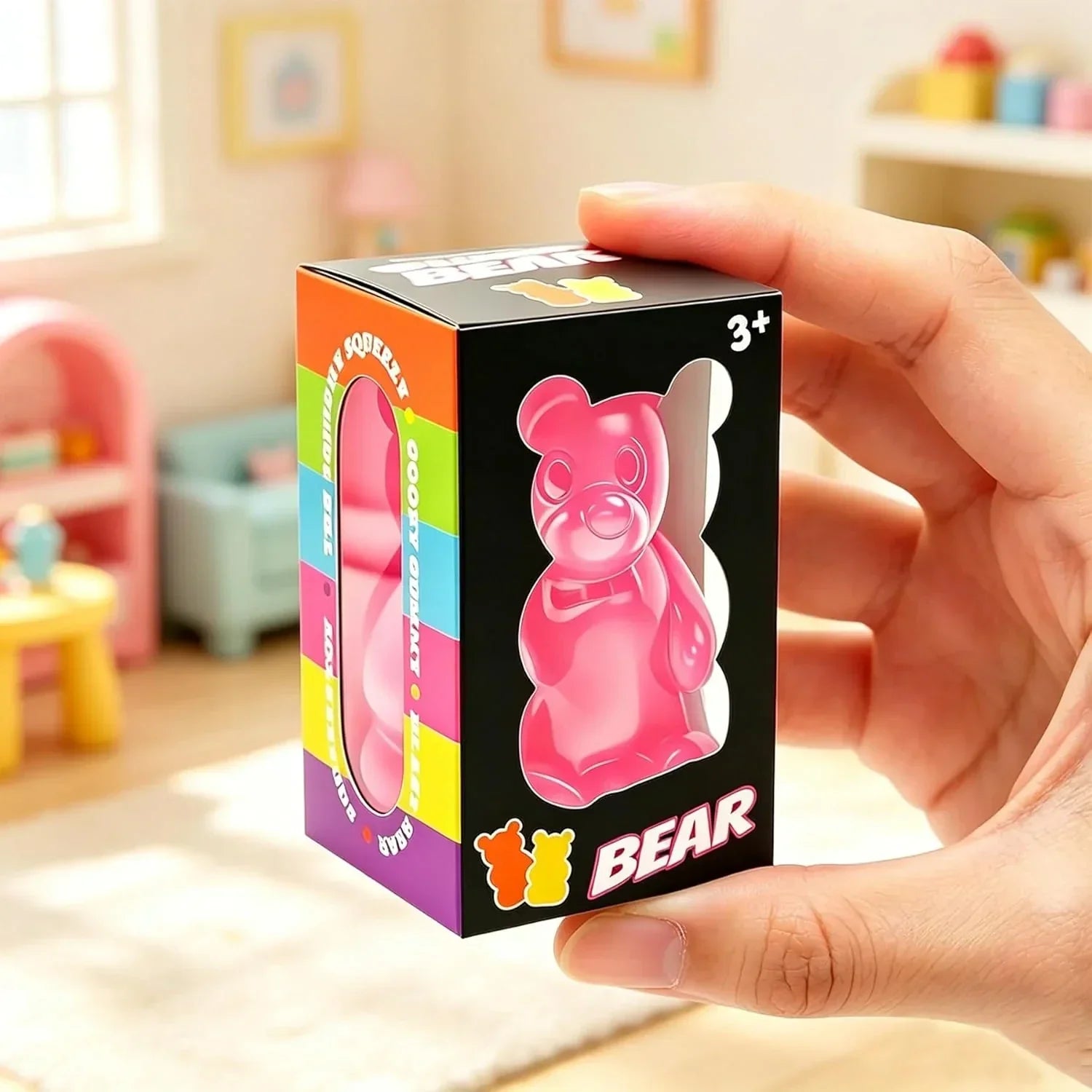 Gummy Bear Squishies Squeeze Toys for Kids Adults, Sugar Squishies Balls Stress Bear Toys for Boys Girls, Sensory Fidget Toys Anxiety Relief for Autism, Party Favors Gifts, Valentines Day Gifts (Pink)
