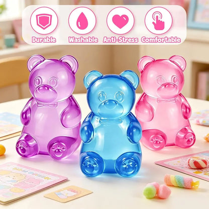 Gummy Bear Fidget Squeeze Toys, Slow Rising Sensory Stress Balls, Gummy Bear Fidget Toys for Kids Adults, Squishies Stress Relief Toys for Birthday Gifts Party Favors, Stocking Stuffers (Blue)