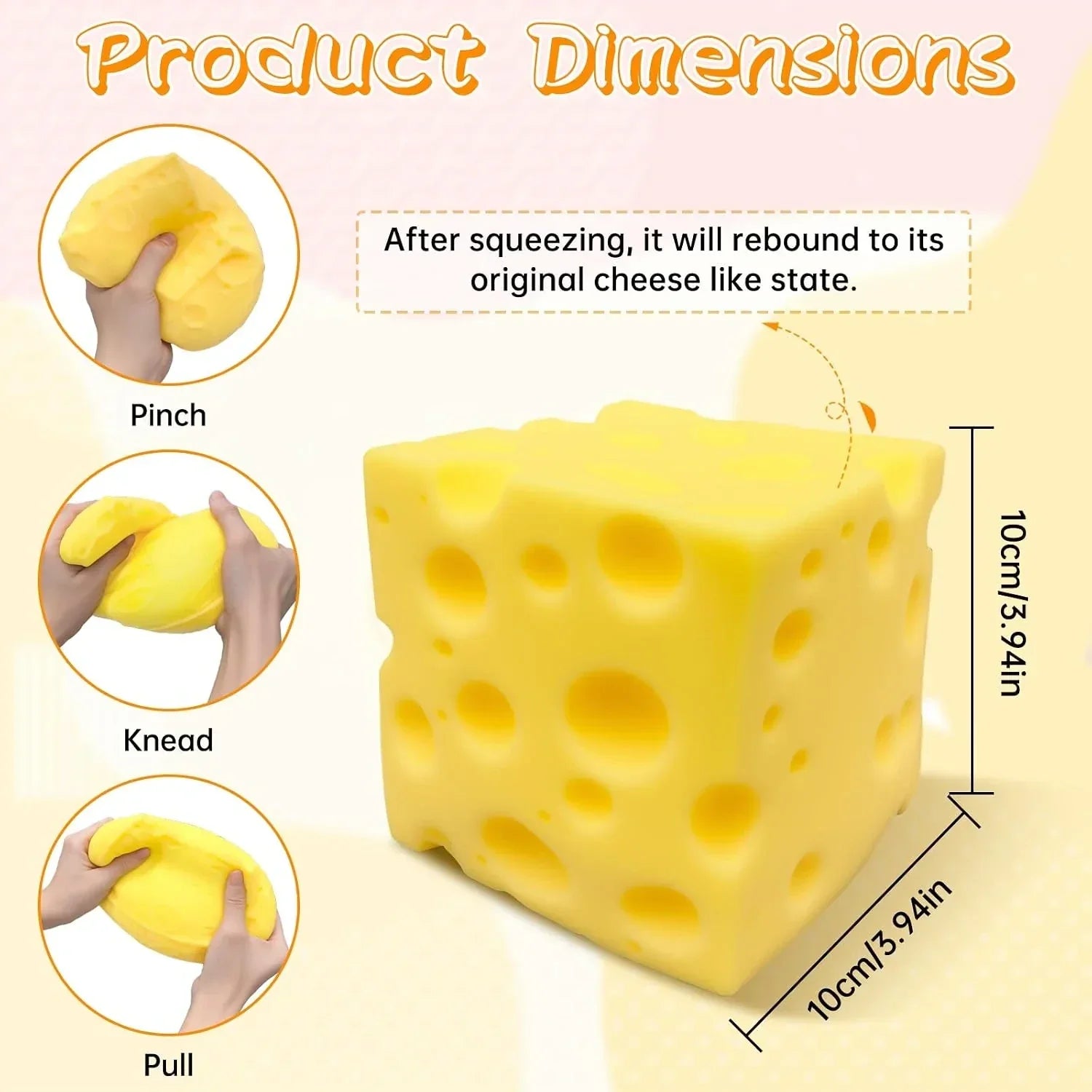 Cheese Squishy Large 3.93in Jumbo Cheese Block, Big Squishy Cheese Stress Ball, Soft Slow Rising Squeeze Toy, Giant Fidget Sensory Toy for Adults Teens Gifts