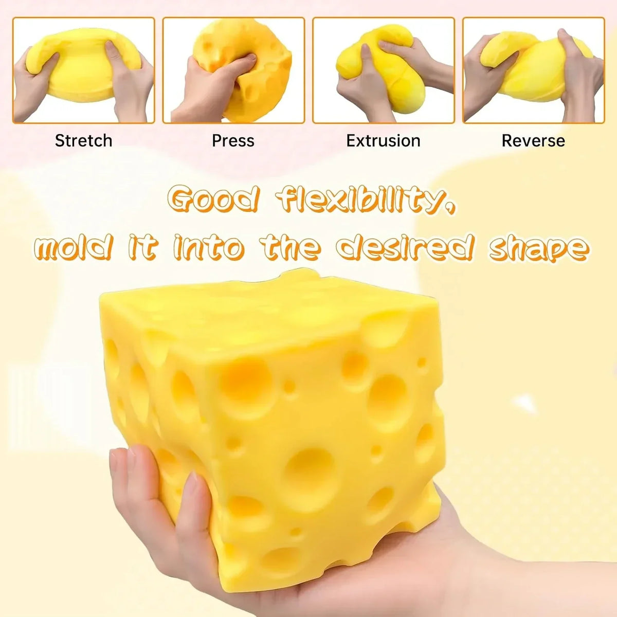 Cheese Squishy Large 3.93in Jumbo Cheese Block, Big Squishy Cheese Stress Ball, Soft Slow Rising Squeeze Toy, Giant Fidget Sensory Toy for Adults Teens Gifts