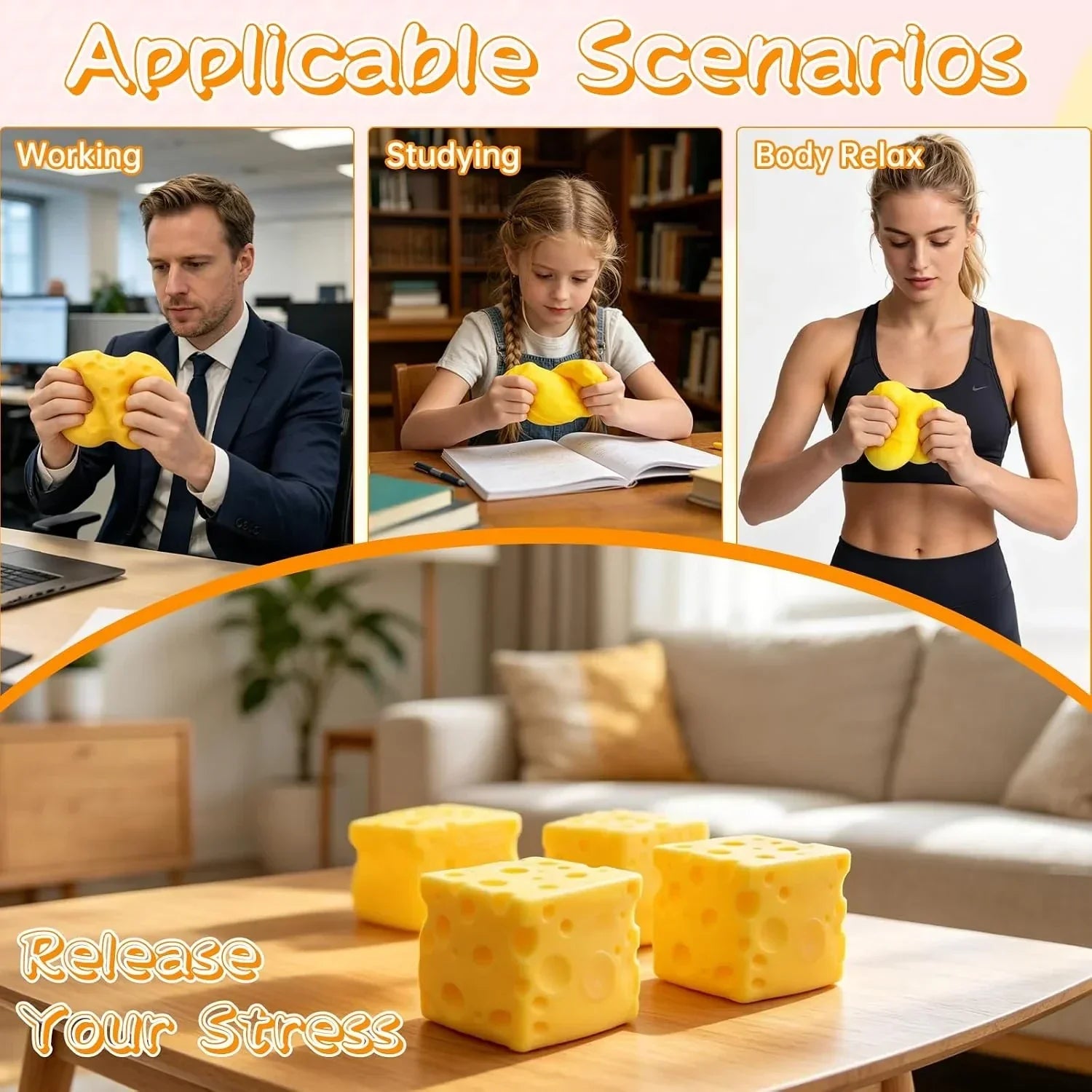 Cheese Squishy Large 3.93in Jumbo Cheese Block, Big Squishy Cheese Stress Ball, Soft Slow Rising Squeeze Toy, Giant Fidget Sensory Toy for Adults Teens Gifts