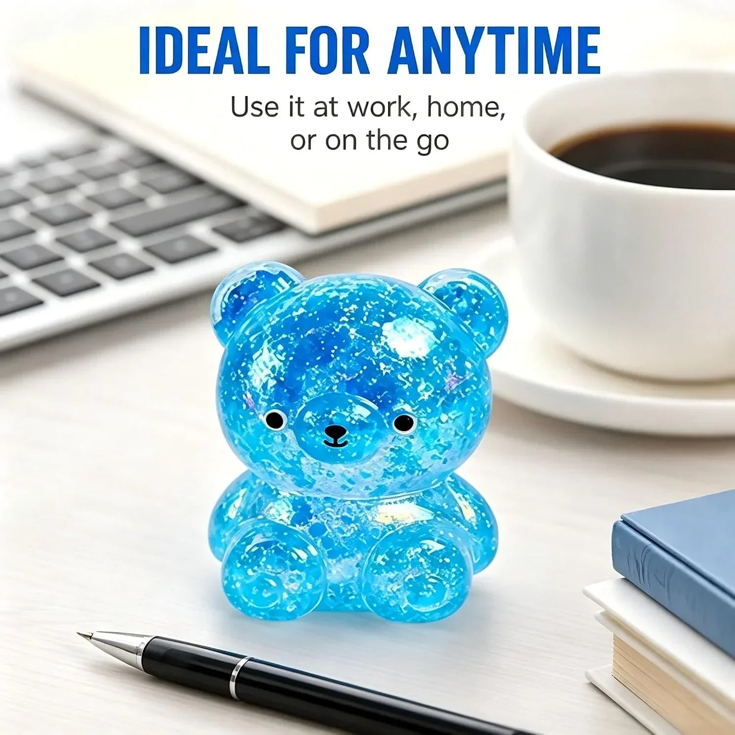 Bear Stress Ball Toy Squishy, Maltose Filled Squeeze Fidget Toy for Stress Relief, Glitter Animal Squishies with Stretchable Soft Texture for Party Favors and Sensory Play