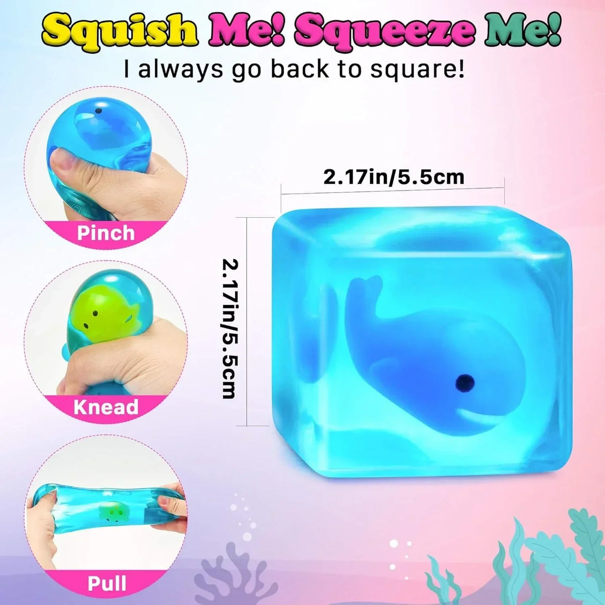 Squishy Stress Cube Fidget Toys Adults - Glow in The Dark Sensory Toys for Kids with Autism Stress Balls for Kids Teens Squeeze Toys for Anxiety Easter Basket Stuffers