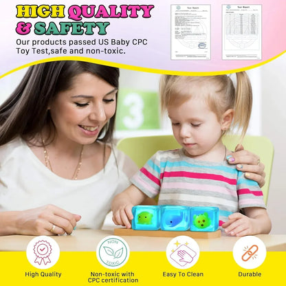 Squishy Stress Cube Fidget Toys Adults - Glow in The Dark Sensory Toys for Kids with Autism Stress Balls for Kids Teens Squeeze Toys for Anxiety Easter Basket Stuffers