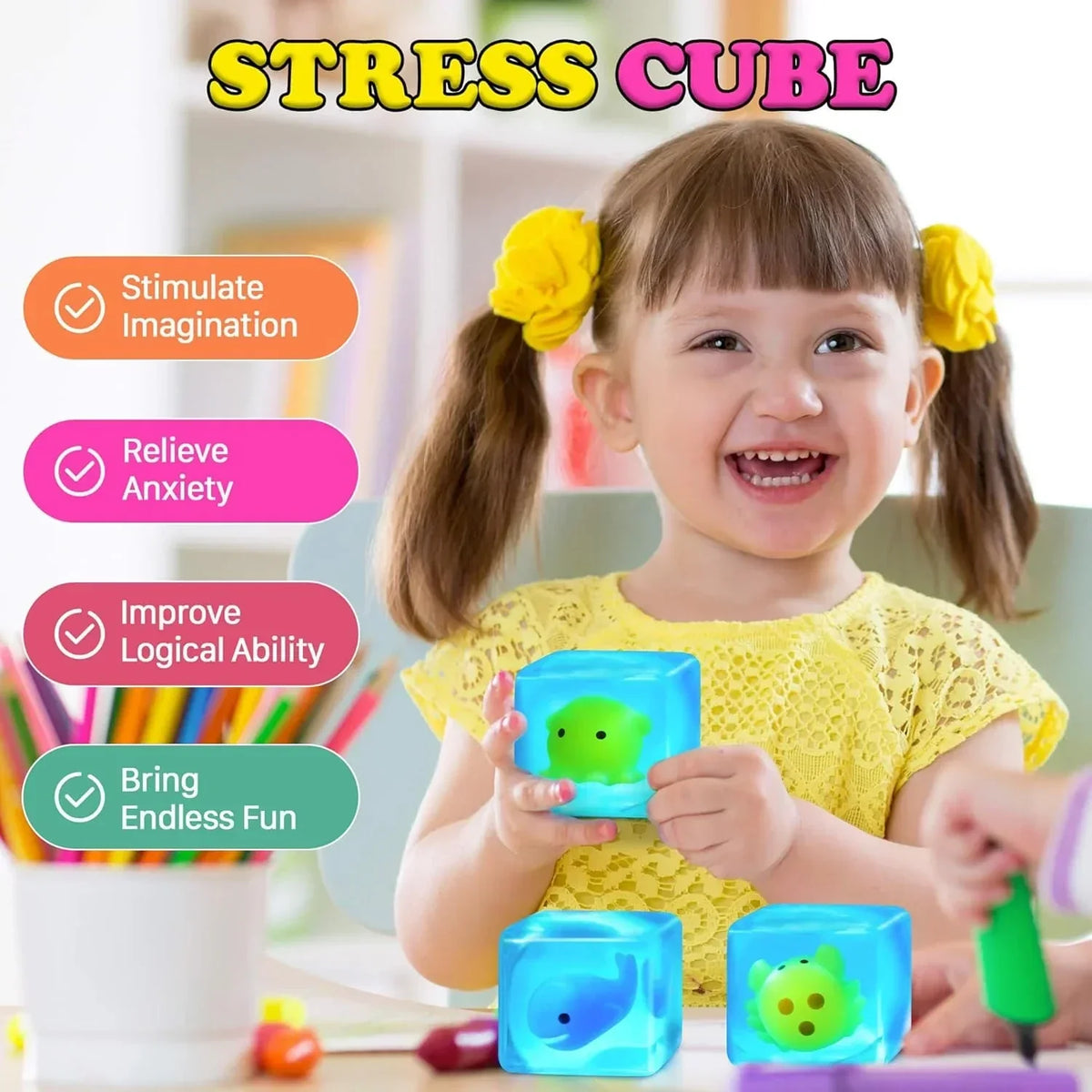 Squishy Stress Cube Fidget Toys Adults - Glow in The Dark Sensory Toys for Kids with Autism Stress Balls for Kids Teens Squeeze Toys for Anxiety Easter Basket Stuffers