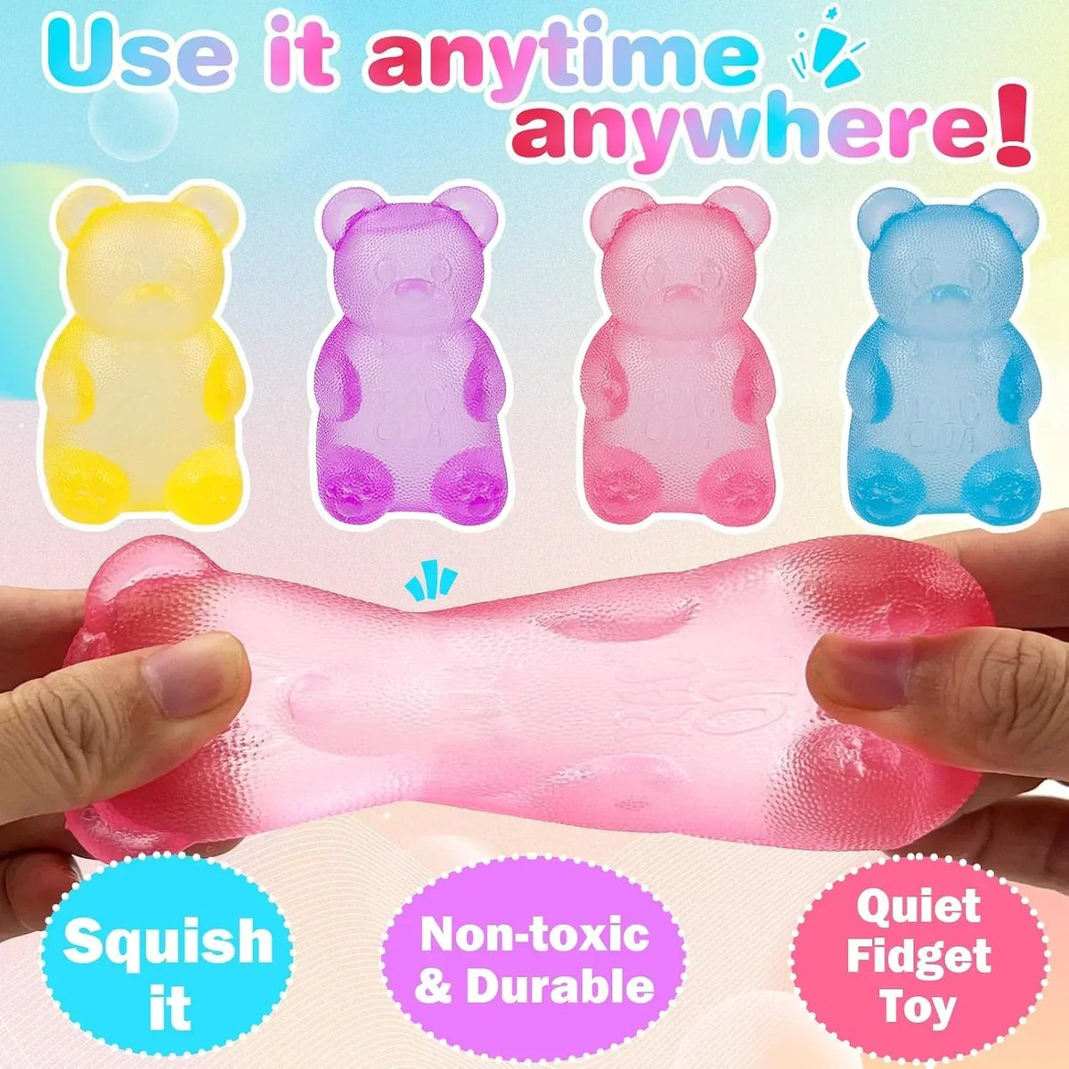 Pink Stretch Filled Squeeze Toys for Sensory Play，Maltose Bear & Sugar Ball Designs, Squishies Anxiety Relief & Focus Toy, Sensory Fidget Toys for Adults, Kids, Slow Rising Squishy Stress Balls