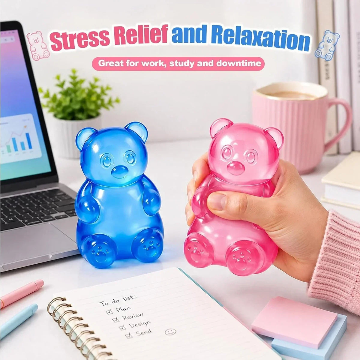 Gummy Bear Squishy，Stress Bear Taba Squishy Toys，Bear Toy Taba Squishy Toys for Adults Stress Relief Squeeze Balls，Sensory Fidget Toys，Valentines Day Gifts Birthday Gifts Party (Pink)