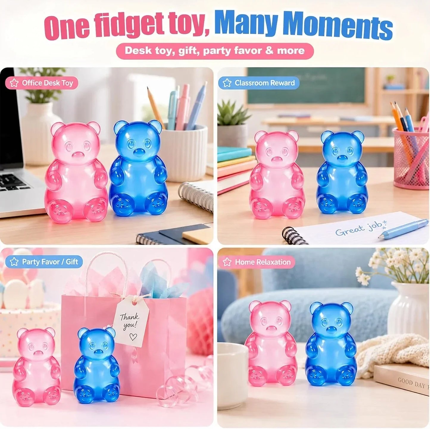 Gummy Bear Squishy，Stress Bear Taba Squishy Toys，Bear Toy Taba Squishy Toys for Adults Stress Relief Squeeze Balls，Sensory Fidget Toys，Valentines Day Gifts Birthday Gifts Party (Pink)