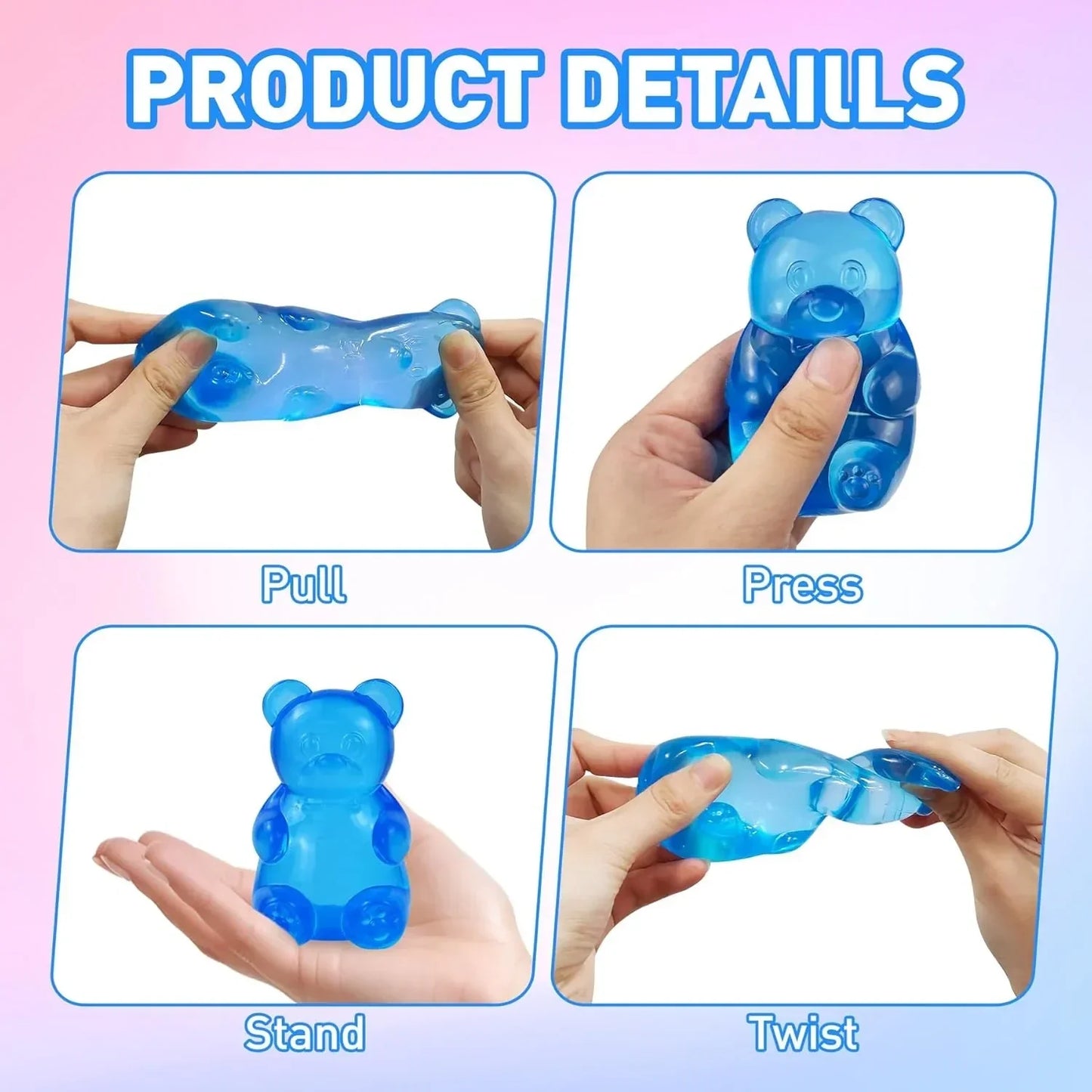 Gummy Bear Squishy, Stress Bear Taba Squishy, Taba Squishy Toys for Kids, Stress Balls Valentines Day Gifts Birthday Gifts Party Favors-Blue