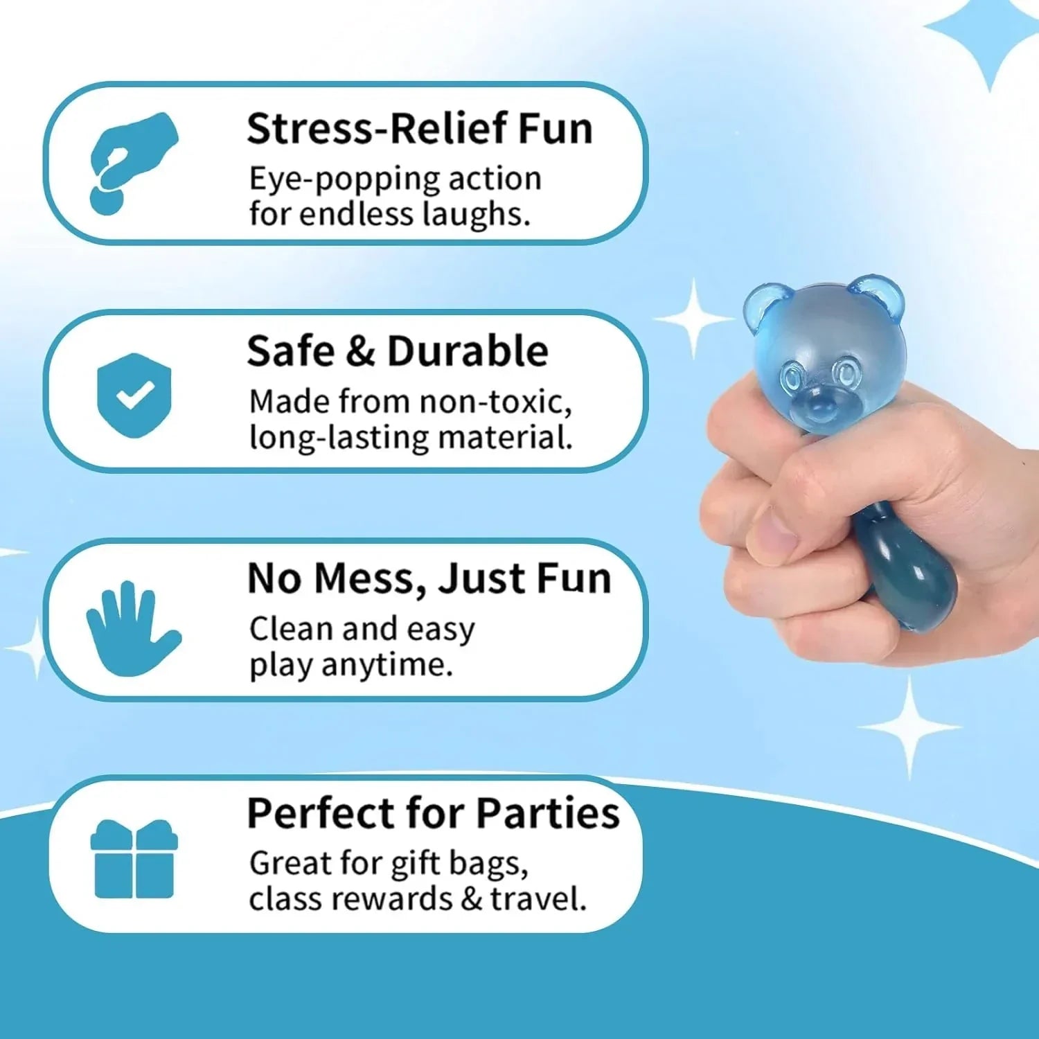 Gummy Bear Squishy Toy for Kids Ages 3+ & Adults, Slow Rising Squeeze Bear, Soft High-Density Handheld Sensory Toy, Cute Party Favor, Classroom Prize & Desk Toy (Blue)