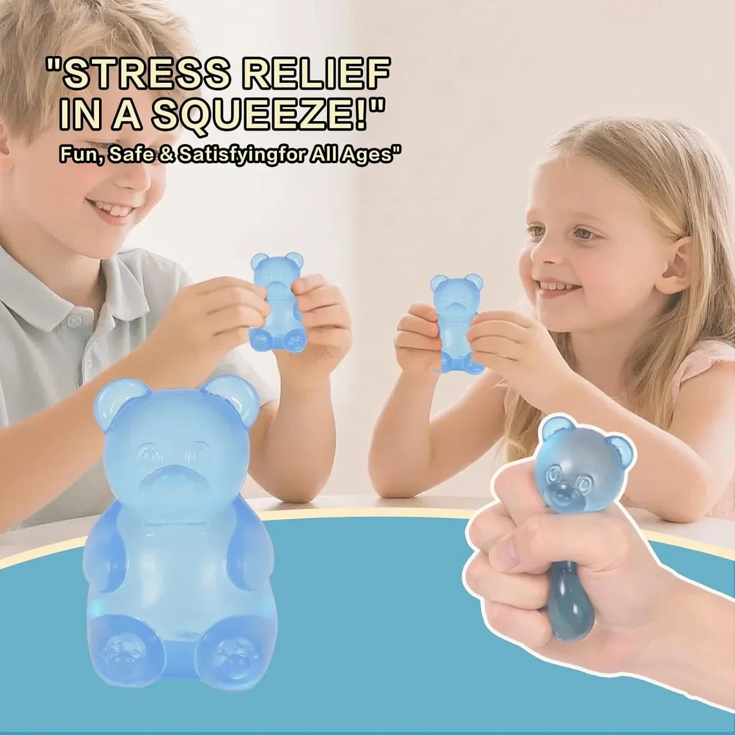 Gummy Bear Squishy Toy for Kids Ages 3+ & Adults, Slow Rising Squeeze Bear, Soft High-Density Handheld Sensory Toy, Cute Party Favor, Classroom Prize & Desk Toy (Blue)