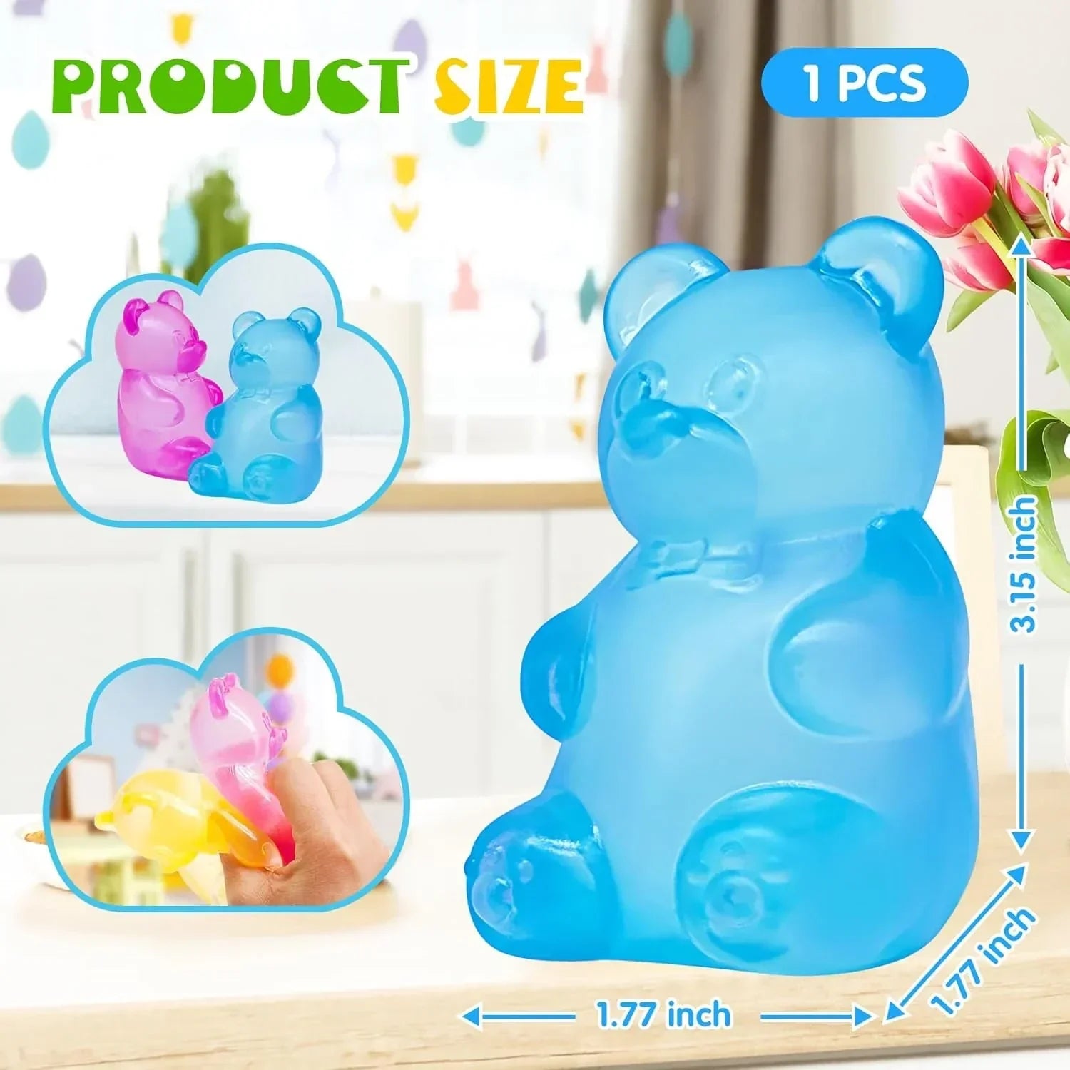 Fidget Toys Squishy Gummy Bear, Stress Cube Squishies Anxiety Stress Relief, Ice Squishy Stress Cube-Drop Malt Sugar Balls, Sensory Ball for Kids with Autism