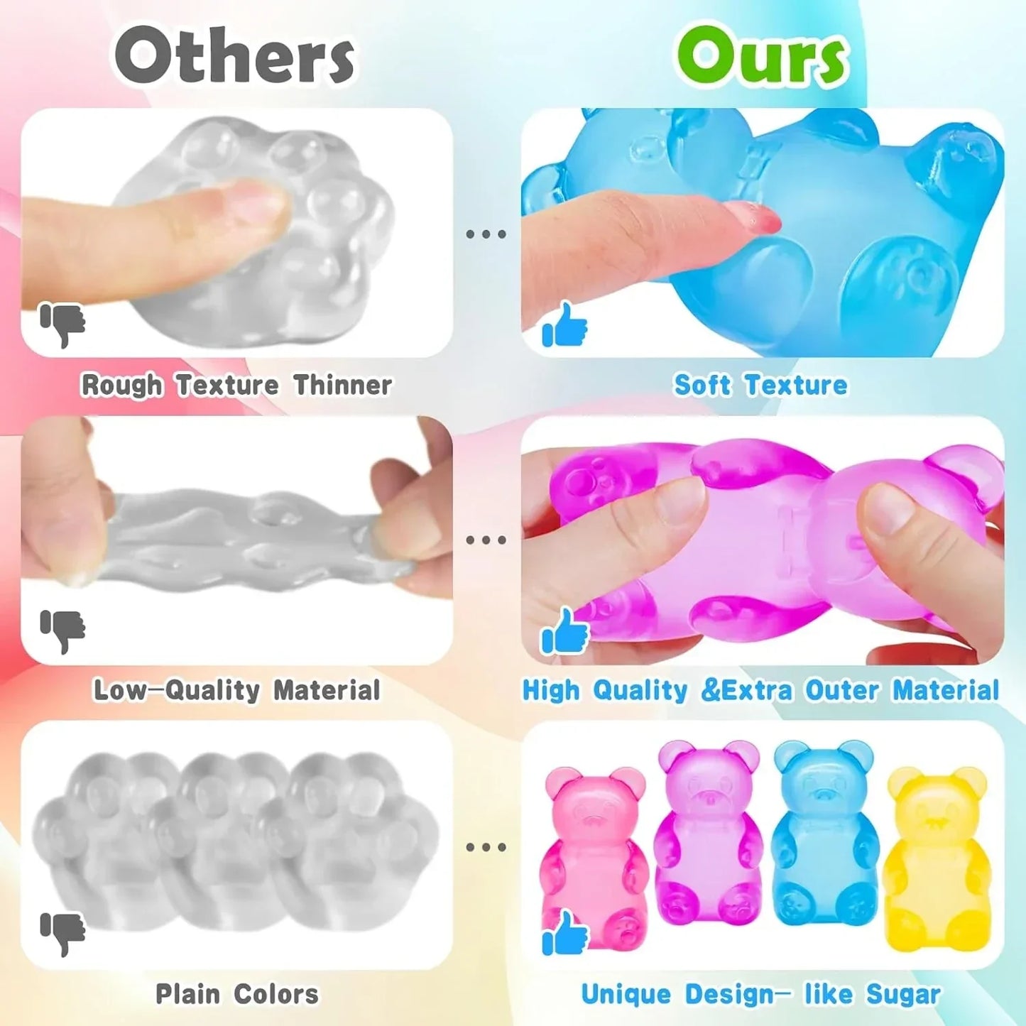 Fidget Toys Squishy Gummy Bear, Stress Cube Squishies Anxiety Stress Relief, Ice Squishy Stress Cube-Drop Malt Sugar Balls, Sensory Ball for Kids with Autism