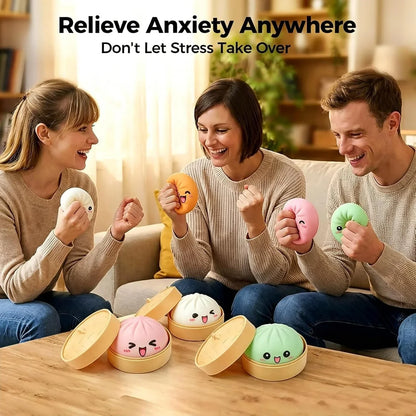 Dumpling Squishies, Fast Rebound Stress Ball Fidget Sensory Toy | Colorful Dumpling Squishy Set with Steamer, Fast Rebound Squeeze Toy, Soft Stretchy Desk Stress Relief Toy