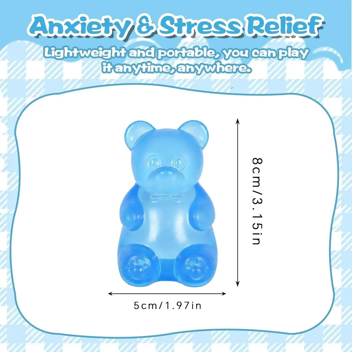 Bear Squishy Toy for Kids Ages 3+ & Adults, Slow Rising Gummy Bear Squeeze Toy, Soft High-Density Foam Sensory Bear for Desk, Classroom, Home & Office(Blue)
