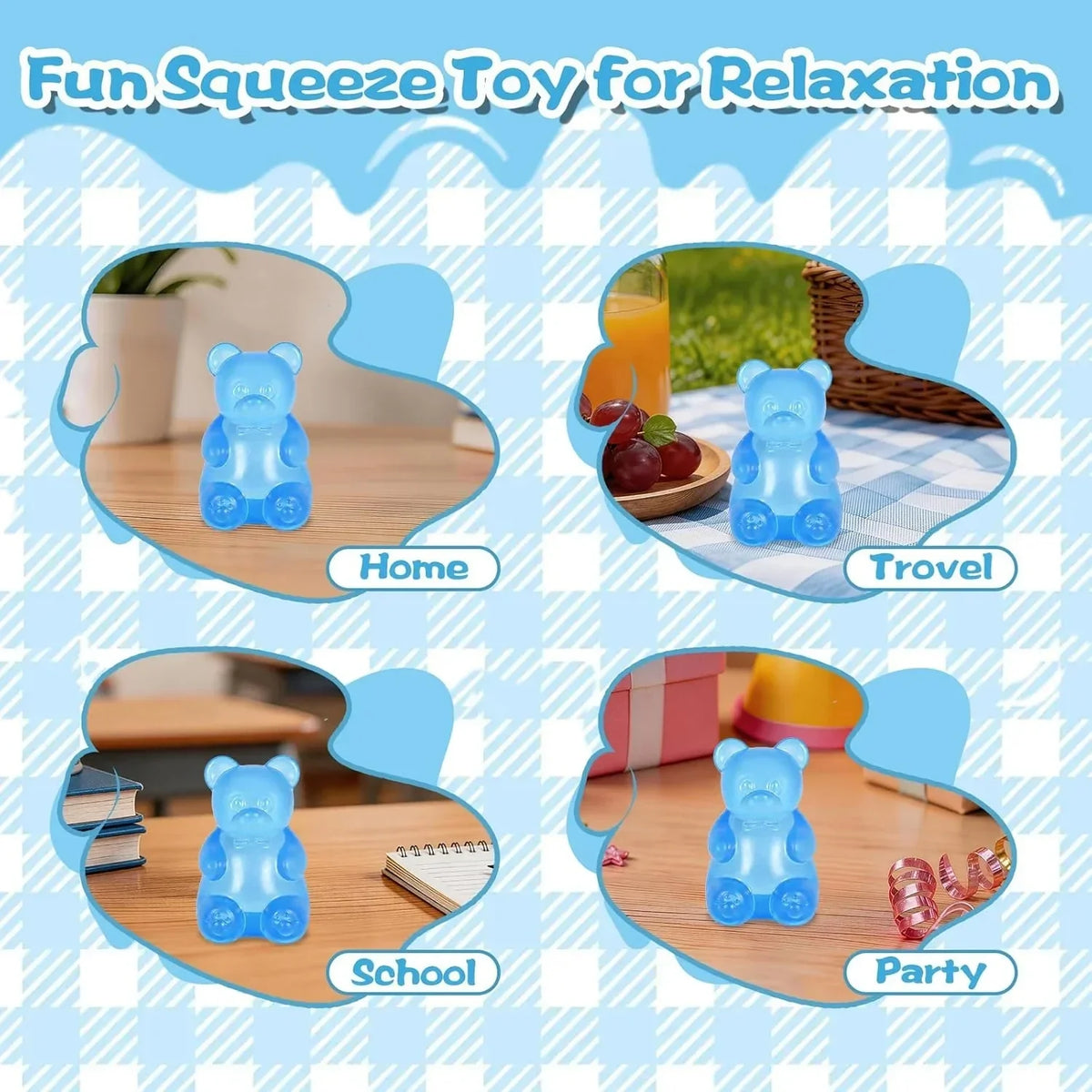 Bear Squishy Toy for Kids Ages 3+ & Adults, Slow Rising Gummy Bear Squeeze Toy, Soft High-Density Foam Sensory Bear for Desk, Classroom, Home & Office(Blue)