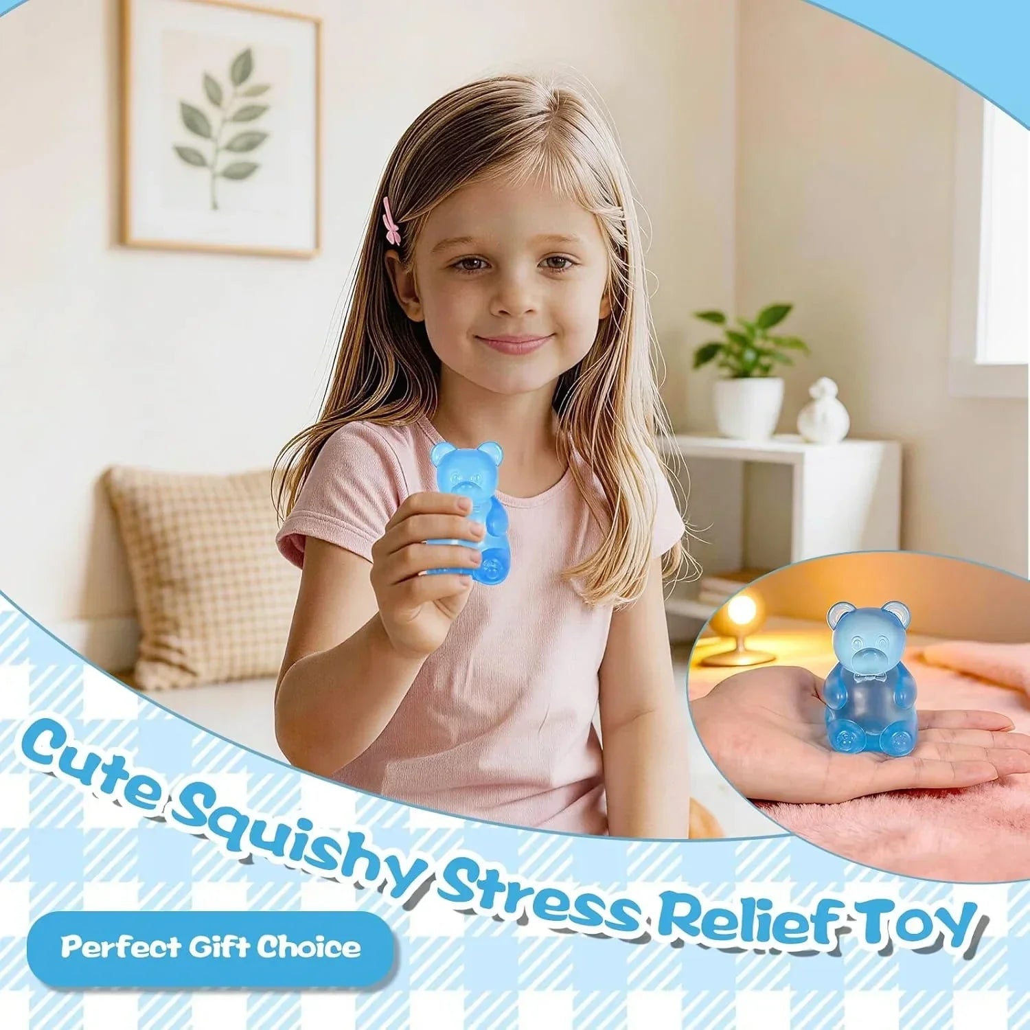 Bear Squishy Toy for Kids Ages 3+ & Adults, Slow Rising Gummy Bear Squeeze Toy, Soft High-Density Foam Sensory Bear for Desk, Classroom, Home & Office(Blue)