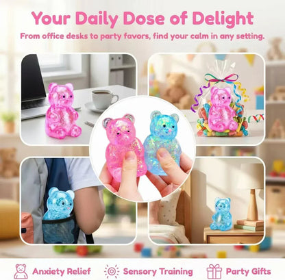 2 Pack Bear Squishy Sugar Fidget Stress Balls, Glitter Colorful Bear Sensory Stress Balls for Anxiety Relief, Animals Squishy Squeeze Balls Fidget Toys for Boys and Girls