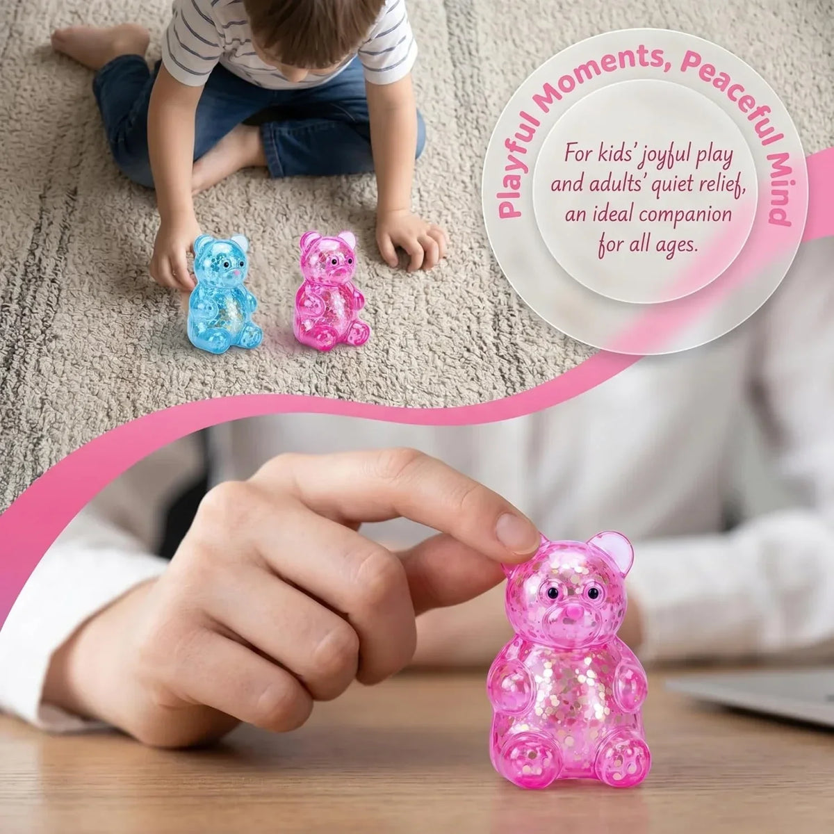 2 Pack Bear Squishy Sugar Fidget Stress Balls, Glitter Colorful Bear Sensory Stress Balls for Anxiety Relief, Animals Squishy Squeeze Balls Fidget Toys for Boys and Girls