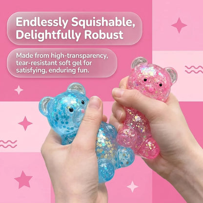 2 Pack Bear Squishy Sugar Fidget Stress Balls, Glitter Colorful Bear Sensory Stress Balls for Anxiety Relief, Animals Squishy Squeeze Balls Fidget Toys for Boys and Girls